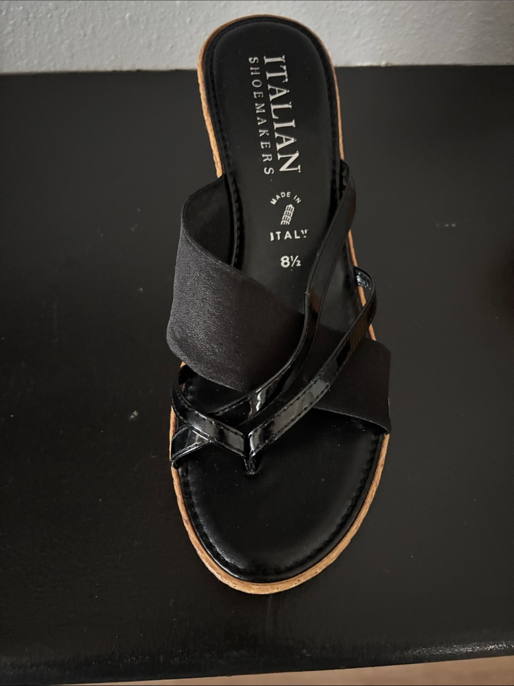 Black Wedge Sandals with Espadrille-Style Heel - Picture 2 of 7